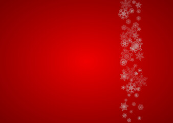 Fototapeta na wymiar Christmas background with silver snowflakes and sparkles. Horizontal New Year and Christmas background for party invitation, banner, gift cards, retail offers. Falling snow. Frosty winter backdrop.