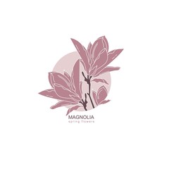 Emblem with magnolia flowers. Spring flowers. Vector illustration.