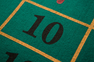 dettaglio di tavola da gioco per roulette, con in evidenzail numero 10