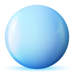 Glass blue ball or precious pearl. Glossy realistic ball, 3D abstract vector illustration highlighted on a white background. Big metal bubble with shadow.