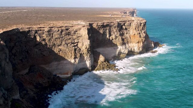 Aerial footage of the Great Australian Bight, Nullarbor plain desert. SA Tourism