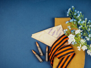 Victory Day Still Life, background for postcards by may 9, victory day: cap, letters, and St....