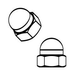 Set nuts with domed cup on a transparent background. Line drawing. Vector illustration