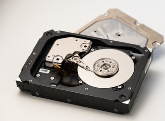 Detailed view of the inside of a hard disk drive