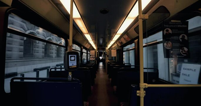 Time-lapse in the trams of Oslo city is empty during the covid-19 pandemic in Norway