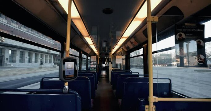 Trams in Oslo city is empty during the covid-19 pandemic in Norway