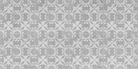 Seamless grunge gray white concrete stone cement square mosaic tile mirror texture background, with circle leaf flower motive print