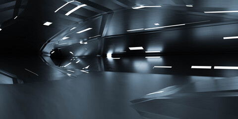 Dark futuristic hall floor with technology concept science fiction design 3d render illustration