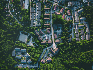 Aerial view of suburb at summertime, residential houses