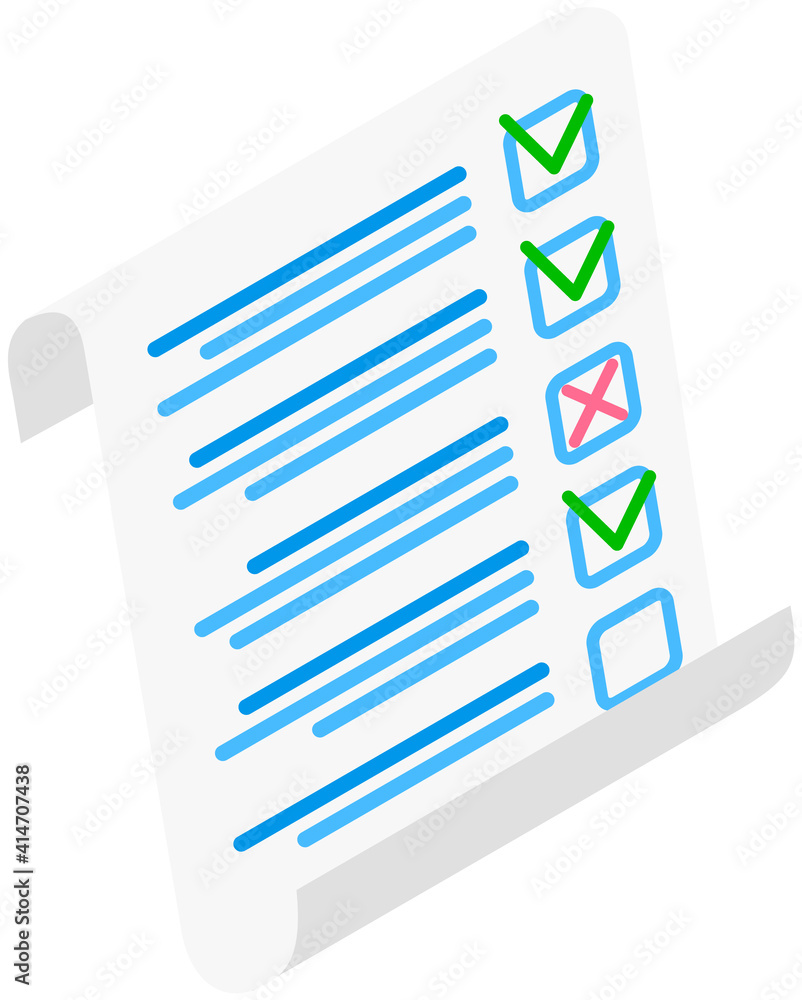 Aufkleber completed survey checklist sheet vector illustration. education test, questionnaire, document with v