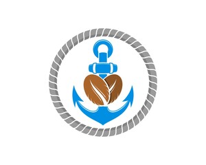 Circular nautical rope with anchor and coffee beans