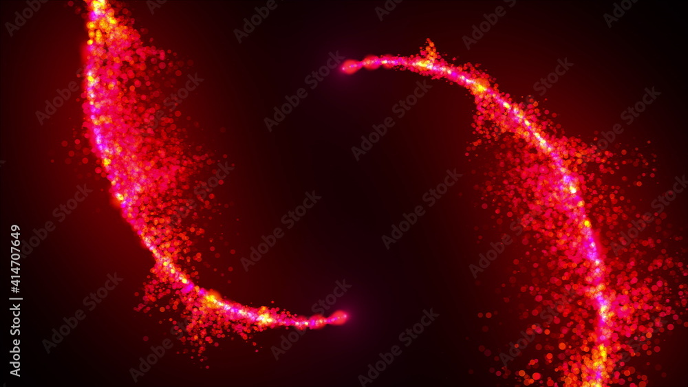 Aufkleber opening intro flash light, lens flare, rotation particles. 3d rendering