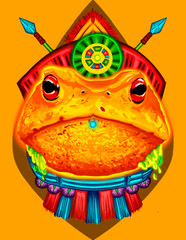 Yellow frog poster pre-columbian hero