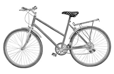 Fototapeta na wymiar Old bicycle on white background for easy selection - Black and white concept image with Full Clipping path