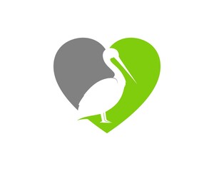 Simple love shape with pelican bird inside