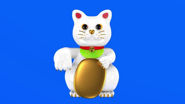 Maneki-neko is lucky cat of Japanese tradition. 3D rendering, looping animation