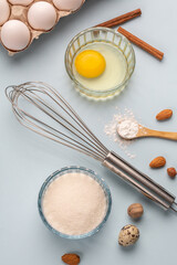 Dough preparing, flour, eggs, butter, sugar