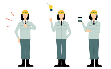 工事現場の監督のポーズセット、女性