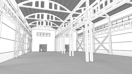 3D render of an industrial building as a sketch