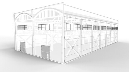 3D render of an industrial building as a sketch