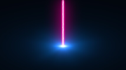 Laser beam falls from top to bottom, 3d rendering backdrop. Computer generated an electric discharge