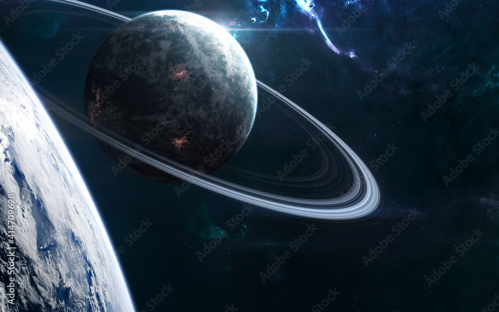 Wall mural planets in deep space. beautiful space landscape. science fiction. elements of this image furnished 