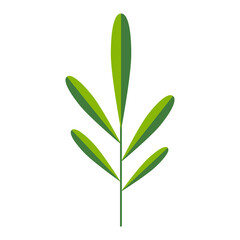 Simple minimalistic bright green branch with leaves. Flower collection of colorful plants for seasonal decoration . Stylized icons of botany. Stock vector illustration in flat style.