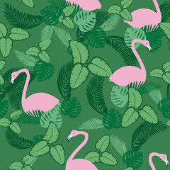 Exotic flamingo seamless pattern, pink bird texture, flat vector stock illustration as texture, ornament for printing on fabric, textile