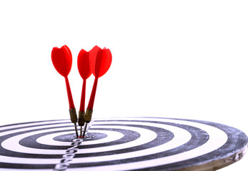Target hit in the center by arrows. Success goals Targeting the business concept. Target and goal as concept. isolated on white background.