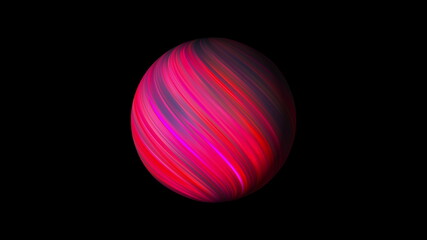 Sphere with bright glowing lines on black, 3d rendering background, computer generating