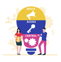 Flat design with people. MAC - Media Access Control. acronym, business concept background.   Vector illustration for website banner, marketing materials, business presentation, online