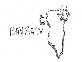 Hand Drawn of Bahrain 3D Map on White Background.