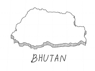 Hand Drawn of Bhutan 3D Map on White Background.