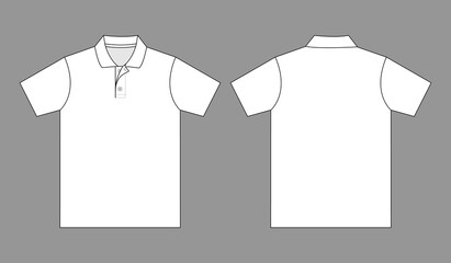 Blank White Short Sleeve Polo Shirt Template On Gray Background.Front and Back View, , Vector File
