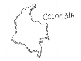 Hand Drawn of Colombia 3D Map on White Background.