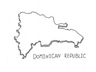 Hand Drawn of Dominican Republic 3D Map on White Background.