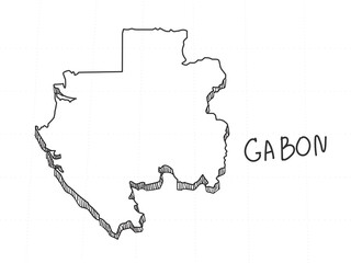 Hand Drawn of Gabon 3D Map on White Background.