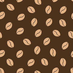 Brown coffee beans. Coffe seamless vector pattern. Suitable for wrapping paper, fabric printing, coffee shop, restaurant, cafe