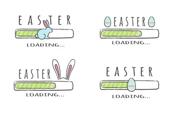 Set of progress bars with inscription - Easter Loading collection in sketchy style. Vector illustration for t-shirt design, poster, card.