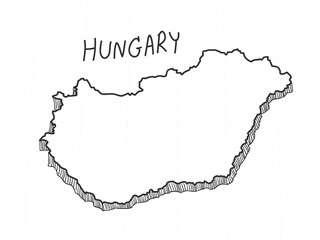 Hand Drawn of Hungary 3D Map on White Background.