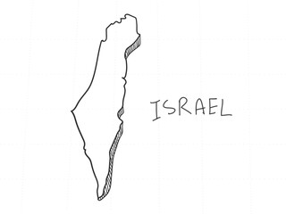 Hand Drawn of Israel 3D Map on White Background.