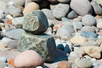 Fototapeta na wymiar Close up of Stacked Rocks on a river bank