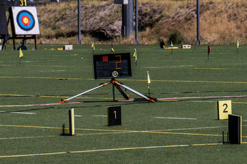 Tools and equipment in an archery range outdoors