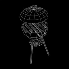 Fototapeta na wymiar Round barbecue grill. Outdoor bbq party. Wireframe low poly mesh vector illustration
