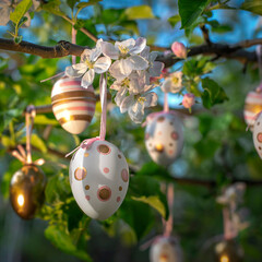 Easter decoration eggs in the garden outdoor