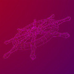 Ship steering wheel. Marine rudder. Wireframe low poly mesh vector illustration.