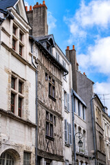 Architecture of Half-timbered buildings in old quarters of Orleans. Orleans is a city in...
