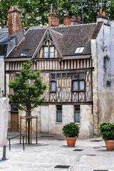 Architecture of Half-timbered buildings in old quarters of Orleans. Orleans is a city in...