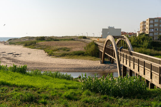 Wood bridge near Labruge beach, in Portugal