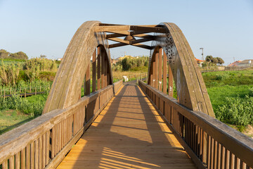 Wood bridge near Labruge beach, in Portugal